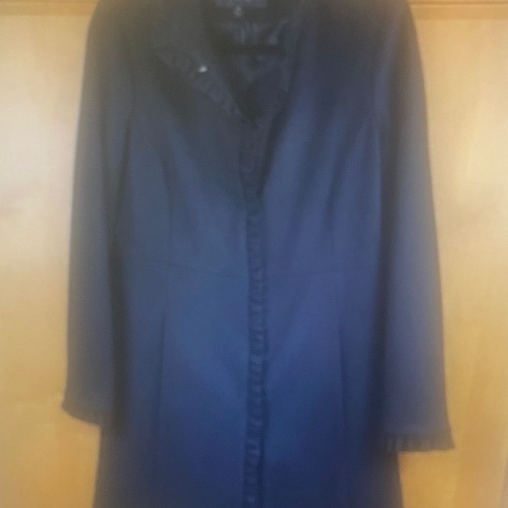Women's Centigrade Stylish Black Wool Blend Ruffle Overcoat- XS